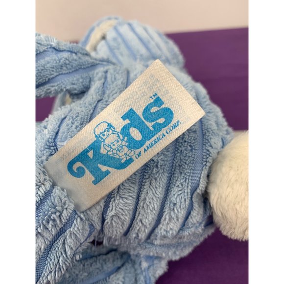 Kids of America Corp Blue Corduroy Plush Stuffed Animal Bunny Blue Bow Pink Plas - Picture 8 of 11